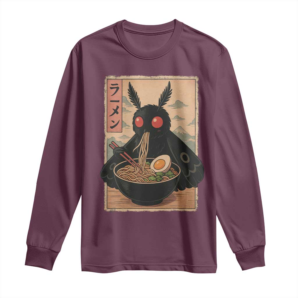 Funny Mothman Ramen Long Sleeve Shirt Japanese Kawaii Noodles Cryptid Retro Manga Anime TS10 Maroon Print Your Wear