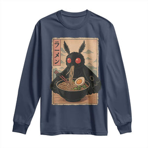 Funny Mothman Ramen Long Sleeve Shirt Japanese Kawaii Noodles Cryptid Retro Manga Anime TS10 Navy Print Your Wear