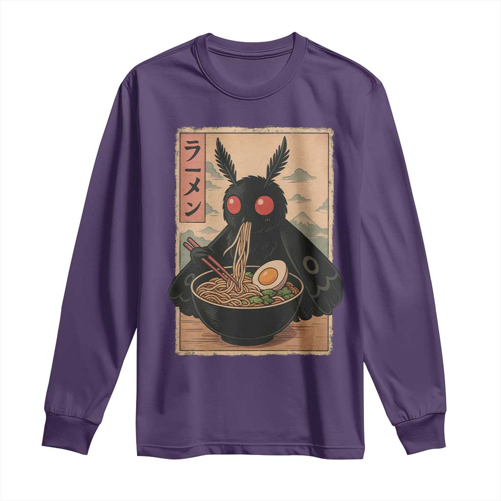 Funny Mothman Ramen Long Sleeve Shirt Japanese Kawaii Noodles Cryptid Retro Manga Anime TS10 Purple Print Your Wear