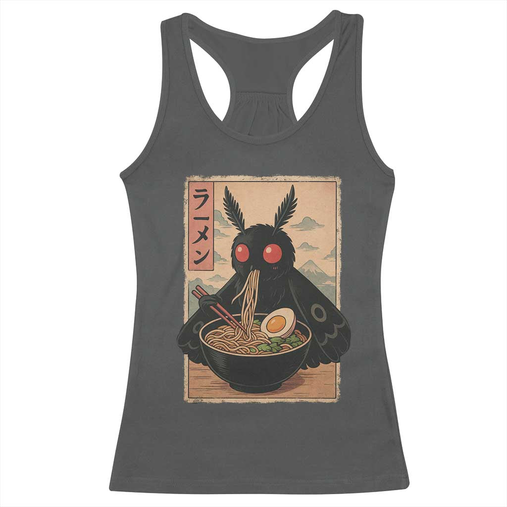 Funny Mothman Ramen Racerback Tank Top Japanese Kawaii Noodles Cryptid Retro Manga Anime TS10 Dark Heather Print Your Wear
