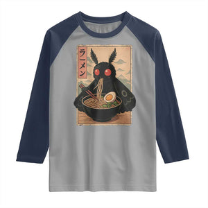 Funny Mothman Ramen Raglan Shirt Japanese Kawaii Noodles Cryptid Retro Manga Anime TS10 Sport Gray Navy Print Your Wear
