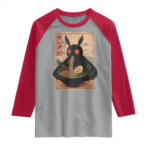 Funny Mothman Ramen Raglan Shirt Japanese Kawaii Noodles Cryptid Retro Manga Anime TS10 Sport Gray Red Print Your Wear