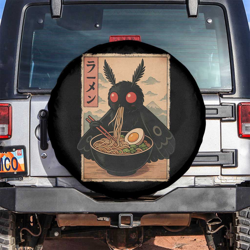 Funny Mothman Ramen Spare Tire Cover Japanese Kawaii Noodles Cryptid Retro Manga Anime TS10 No hole Black Print Your Wear