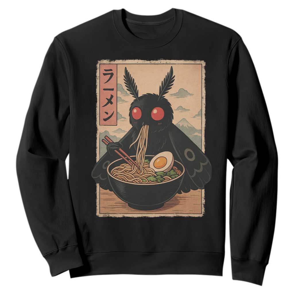 Funny Mothman Ramen Sweatshirt Japanese Kawaii Noodles Cryptid Retro Manga Anime TS10 Black Print Your Wear