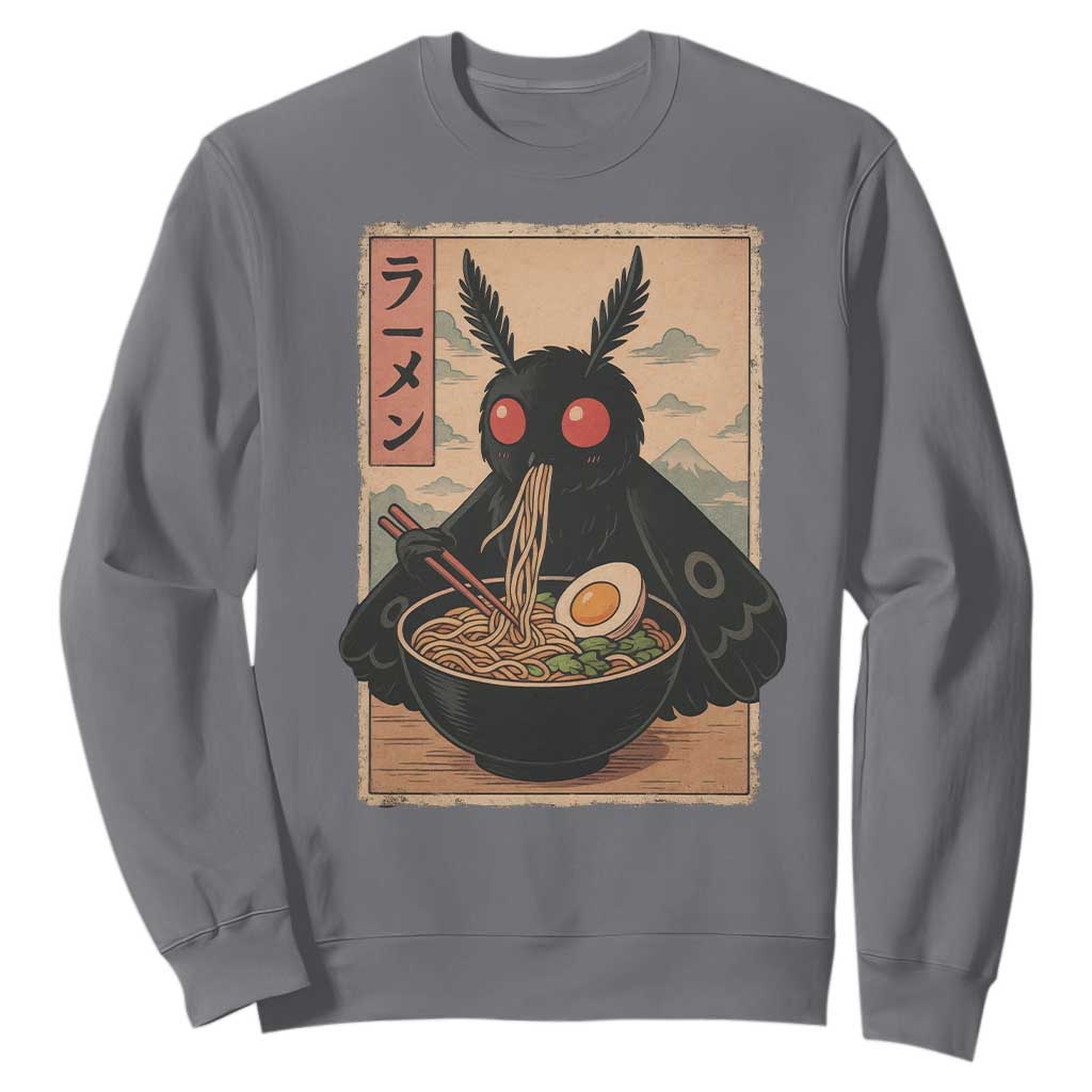 Funny Mothman Ramen Sweatshirt Japanese Kawaii Noodles Cryptid Retro Manga Anime TS10 Charcoal Print Your Wear