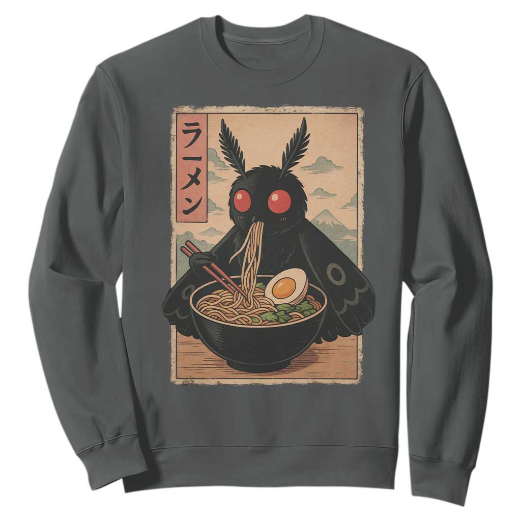 Funny Mothman Ramen Sweatshirt Japanese Kawaii Noodles Cryptid Retro Manga Anime TS10 Dark Heather Print Your Wear