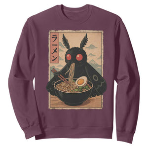Funny Mothman Ramen Sweatshirt Japanese Kawaii Noodles Cryptid Retro Manga Anime TS10 Maroon Print Your Wear