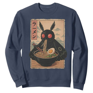 Funny Mothman Ramen Sweatshirt Japanese Kawaii Noodles Cryptid Retro Manga Anime TS10 Navy Print Your Wear