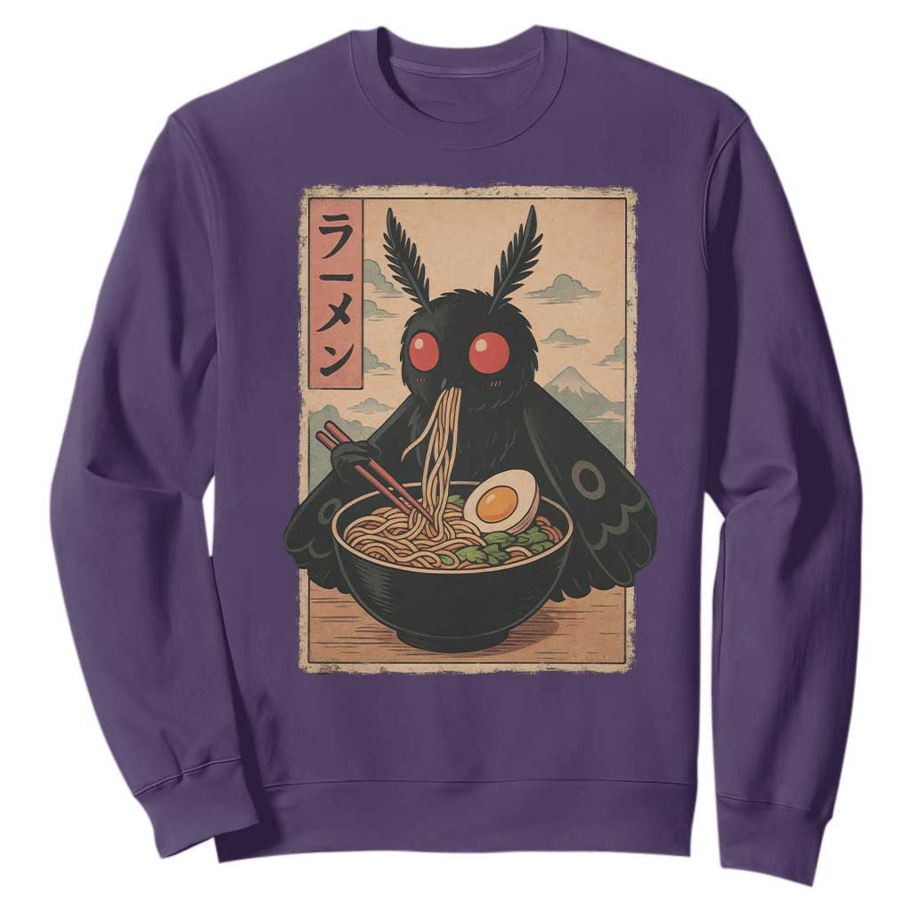 Funny Mothman Ramen Sweatshirt Japanese Kawaii Noodles Cryptid Retro Manga Anime TS10 Purple Print Your Wear