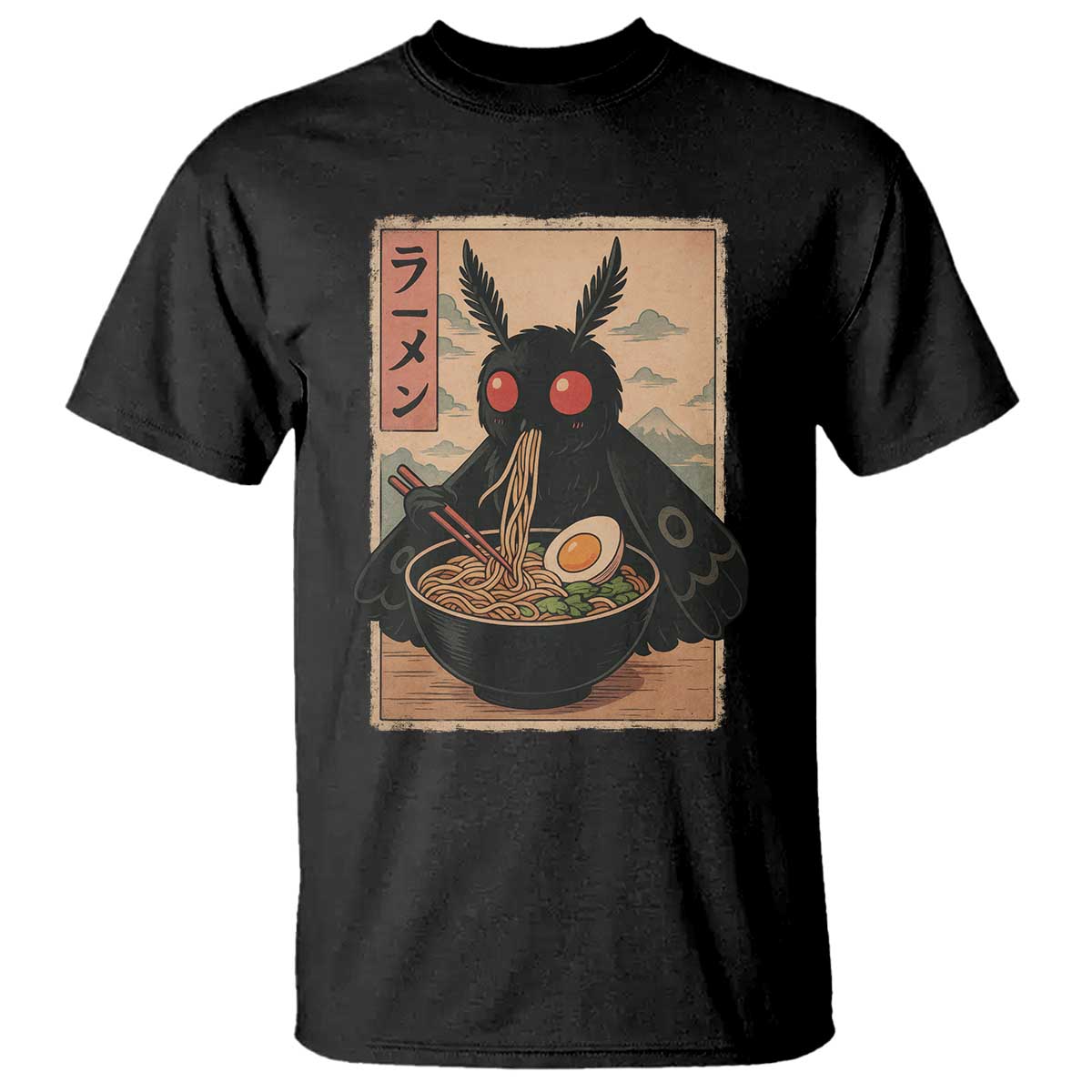 Funny Mothman Ramen T Shirt Japanese Kawaii Noodles Cryptid Retro Manga Anime TS10 Black Print Your Wear