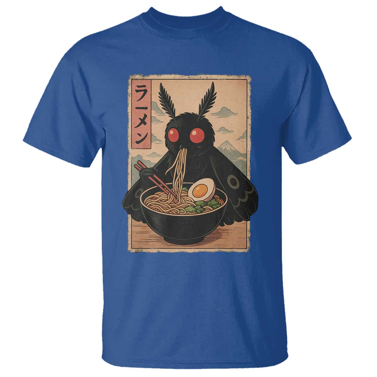Funny Mothman Ramen T Shirt Japanese Kawaii Noodles Cryptid Retro Manga Anime TS10 Royal Blue Print Your Wear