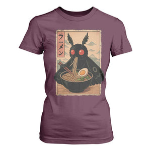 Funny Mothman Ramen T Shirt For Women Japanese Kawaii Noodles Cryptid Retro Manga Anime TS10 Maroon Print Your Wear