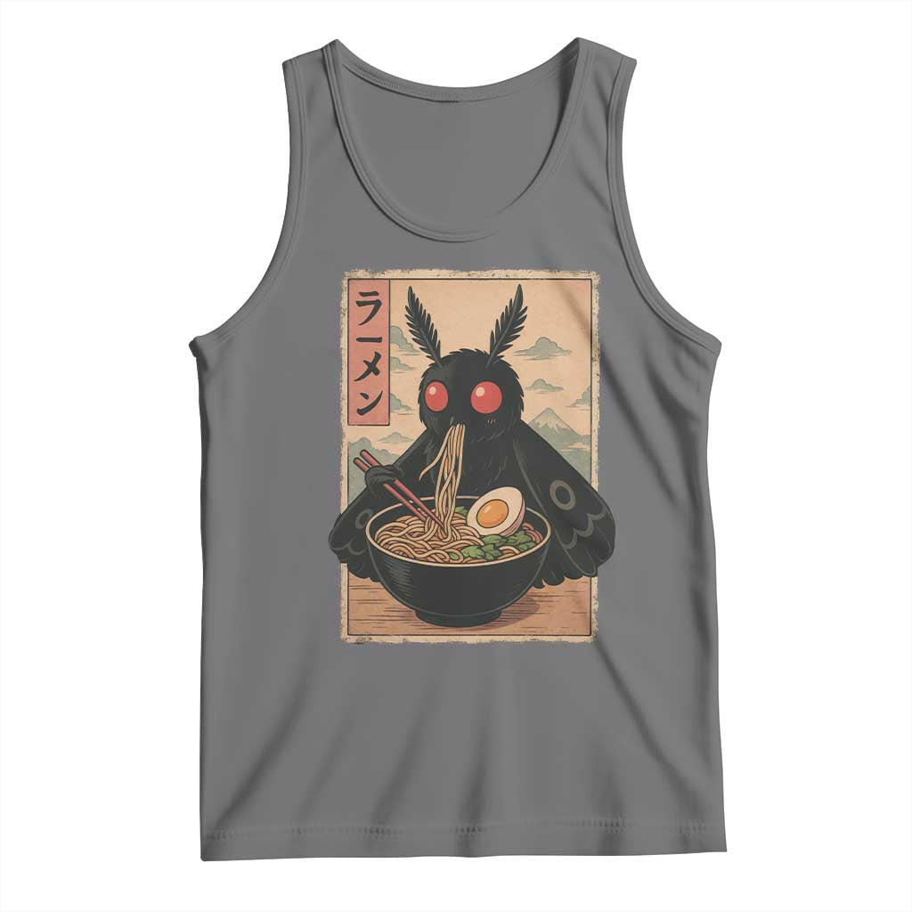 Funny Mothman Ramen Tank Top Japanese Kawaii Noodles Cryptid Retro Manga Anime TS10 Black Heather Print Your Wear