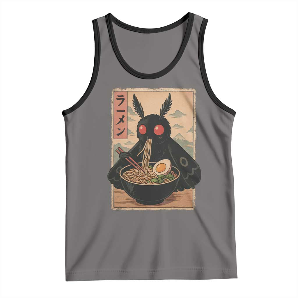 Funny Mothman Ramen Tank Top Japanese Kawaii Noodles Cryptid Retro Manga Anime TS10 Deep Heather Black Print Your Wear
