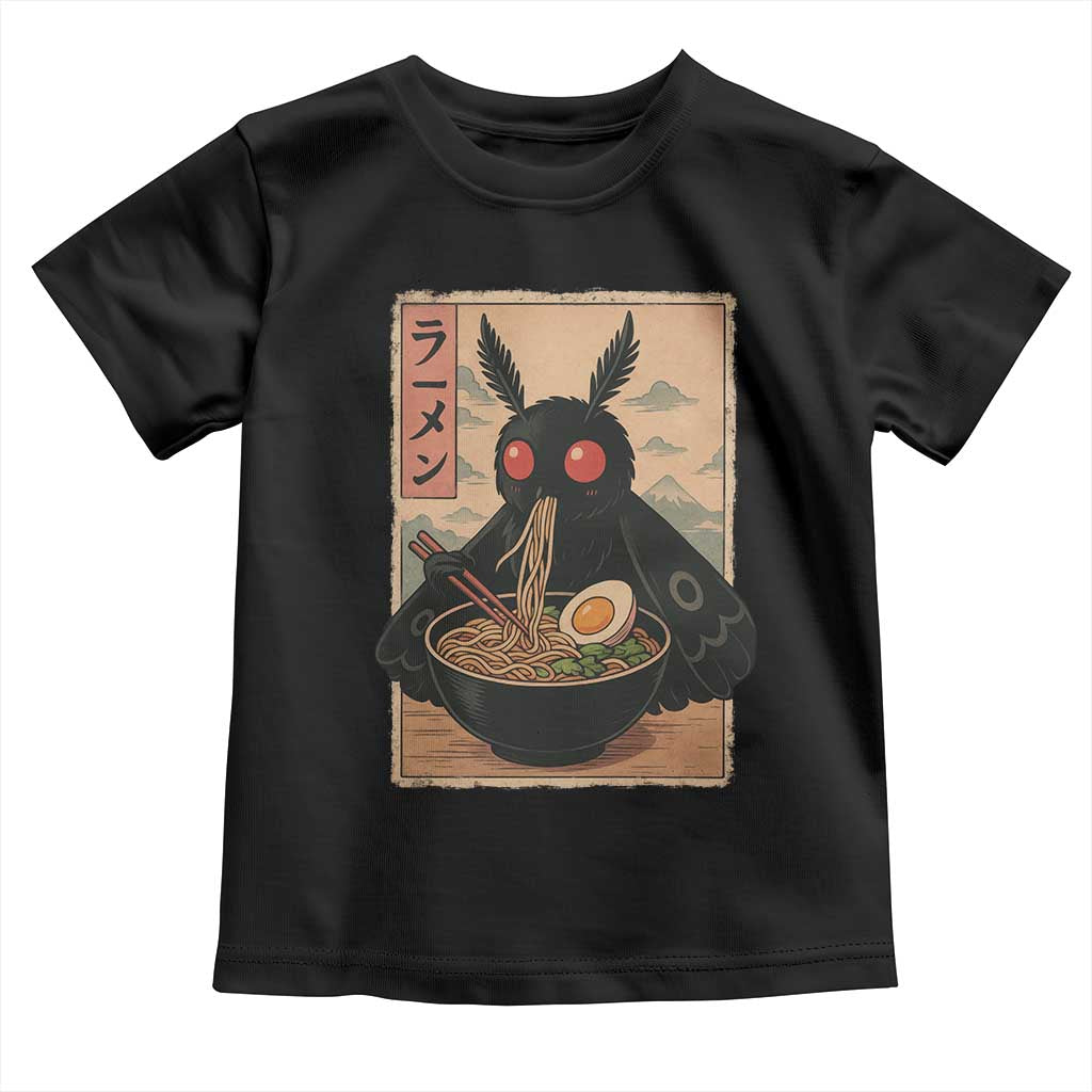 Funny Mothman Ramen Toddler T Shirt Japanese Kawaii Noodles Cryptid Retro Manga Anime TS10 Black Print Your Wear