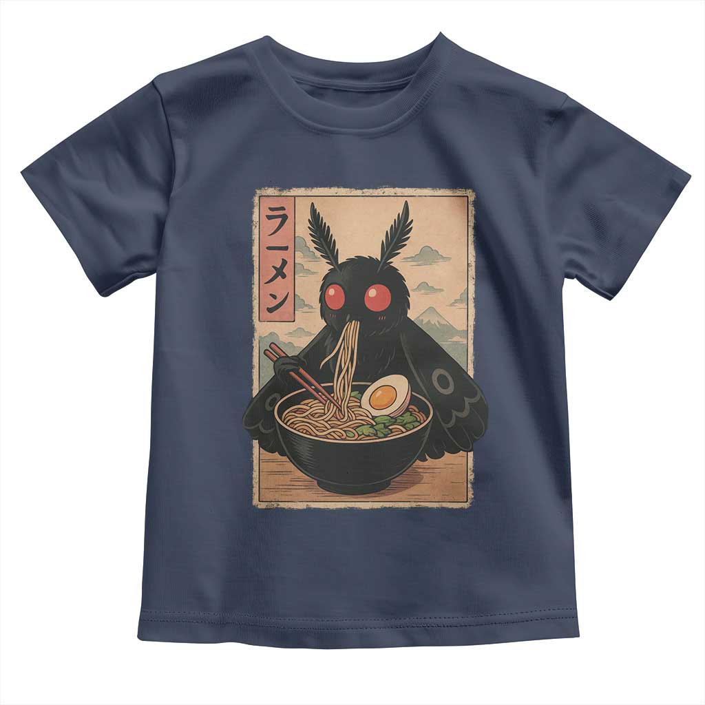 Funny Mothman Ramen Toddler T Shirt Japanese Kawaii Noodles Cryptid Retro Manga Anime TS10 Navy Print Your Wear
