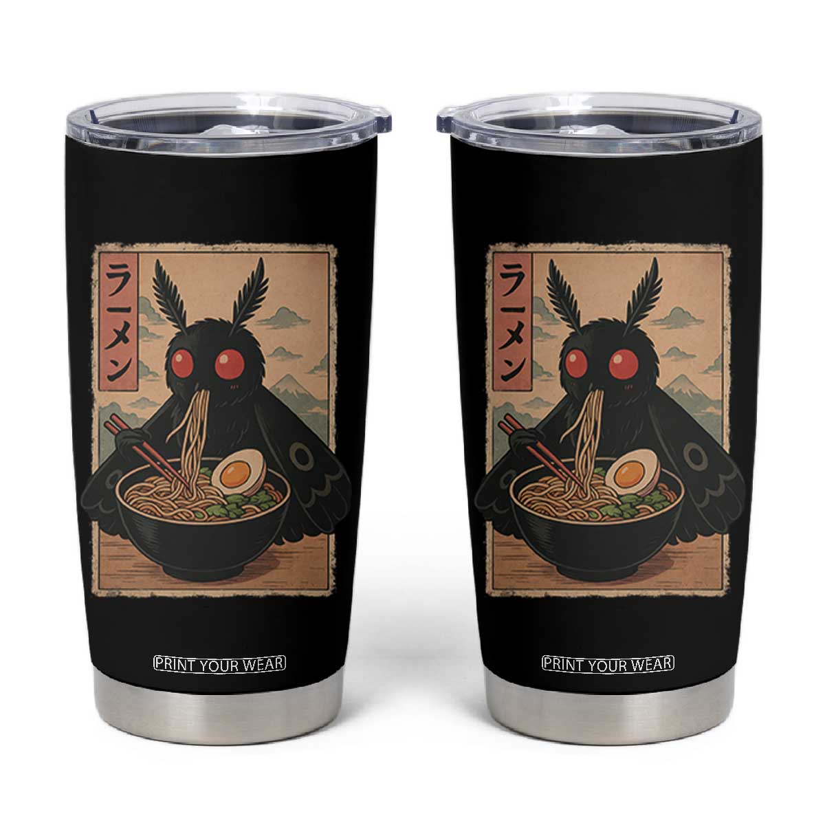 Funny Mothman Ramen Tumbler Cup Japanese Kawaii Noodles Cryptid Retro Manga Anime TS10 Black Print Your Wear