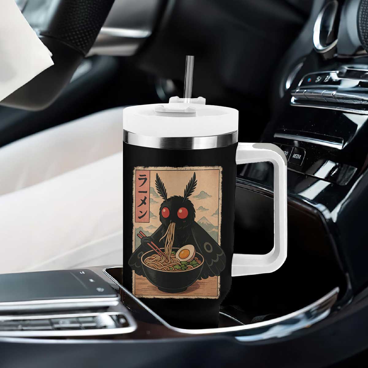 Funny Mothman Ramen Tumbler With Handle Japanese Kawaii Noodles Cryptid Retro Manga Anime TS10 Print Your Wear