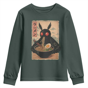 Funny Mothman Ramen Youth Sweatshirt Japanese Kawaii Noodles Cryptid Retro Manga Anime TS10 Dark Forest Green Print Your Wear