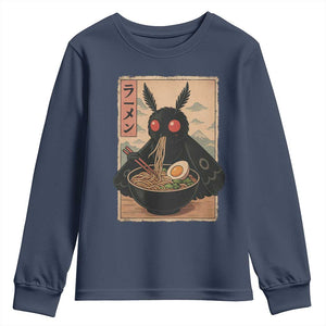 Funny Mothman Ramen Youth Sweatshirt Japanese Kawaii Noodles Cryptid Retro Manga Anime TS10 Navy Print Your Wear