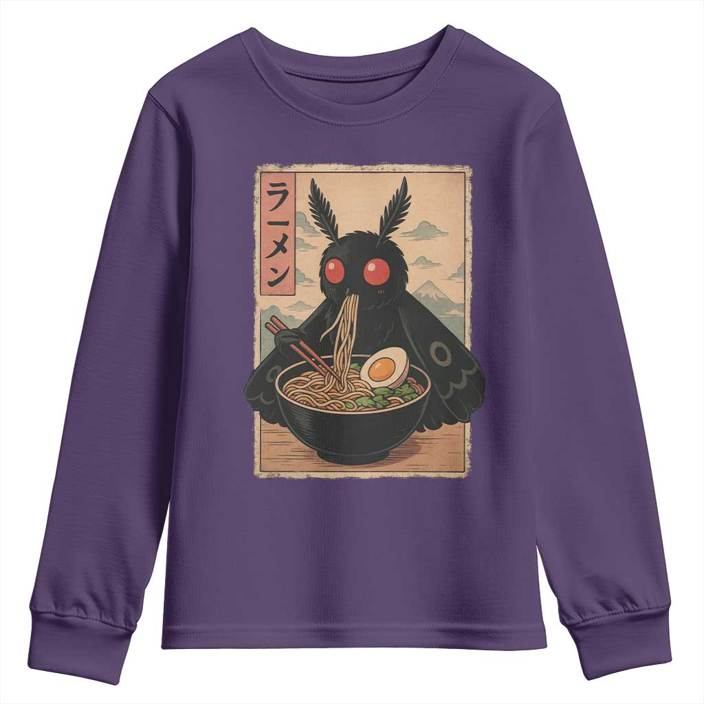 Funny Mothman Ramen Youth Sweatshirt Japanese Kawaii Noodles Cryptid Retro Manga Anime TS10 Purple Print Your Wear