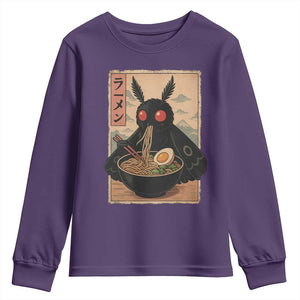 Funny Mothman Ramen Youth Sweatshirt Japanese Kawaii Noodles Cryptid Retro Manga Anime TS10 Purple Print Your Wear