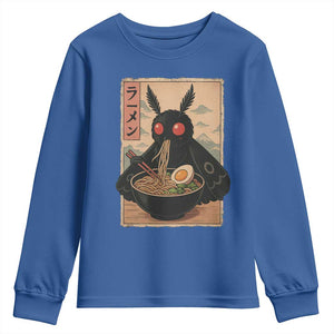 Funny Mothman Ramen Youth Sweatshirt Japanese Kawaii Noodles Cryptid Retro Manga Anime TS10 Royal Blue Print Your Wear