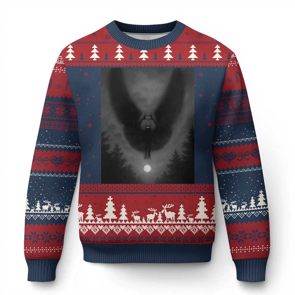 Mothman Ugly Christmas Sweater Horror Poster Halloween Cryptid Lover TS10 Navy Red Print Your Wear
