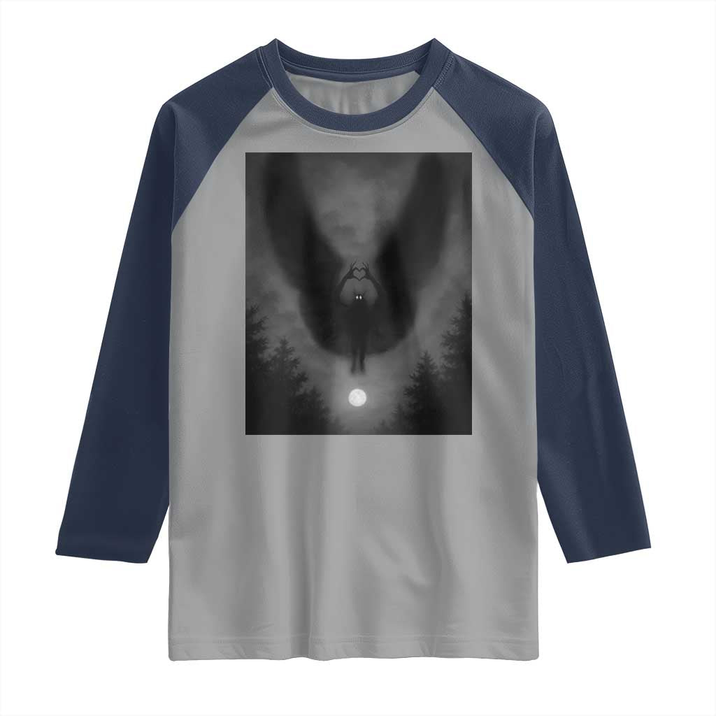 Mothman Raglan Shirt Horror Poster Halloween Cryptid Lover TS10 Sport Gray Navy Print Your Wear