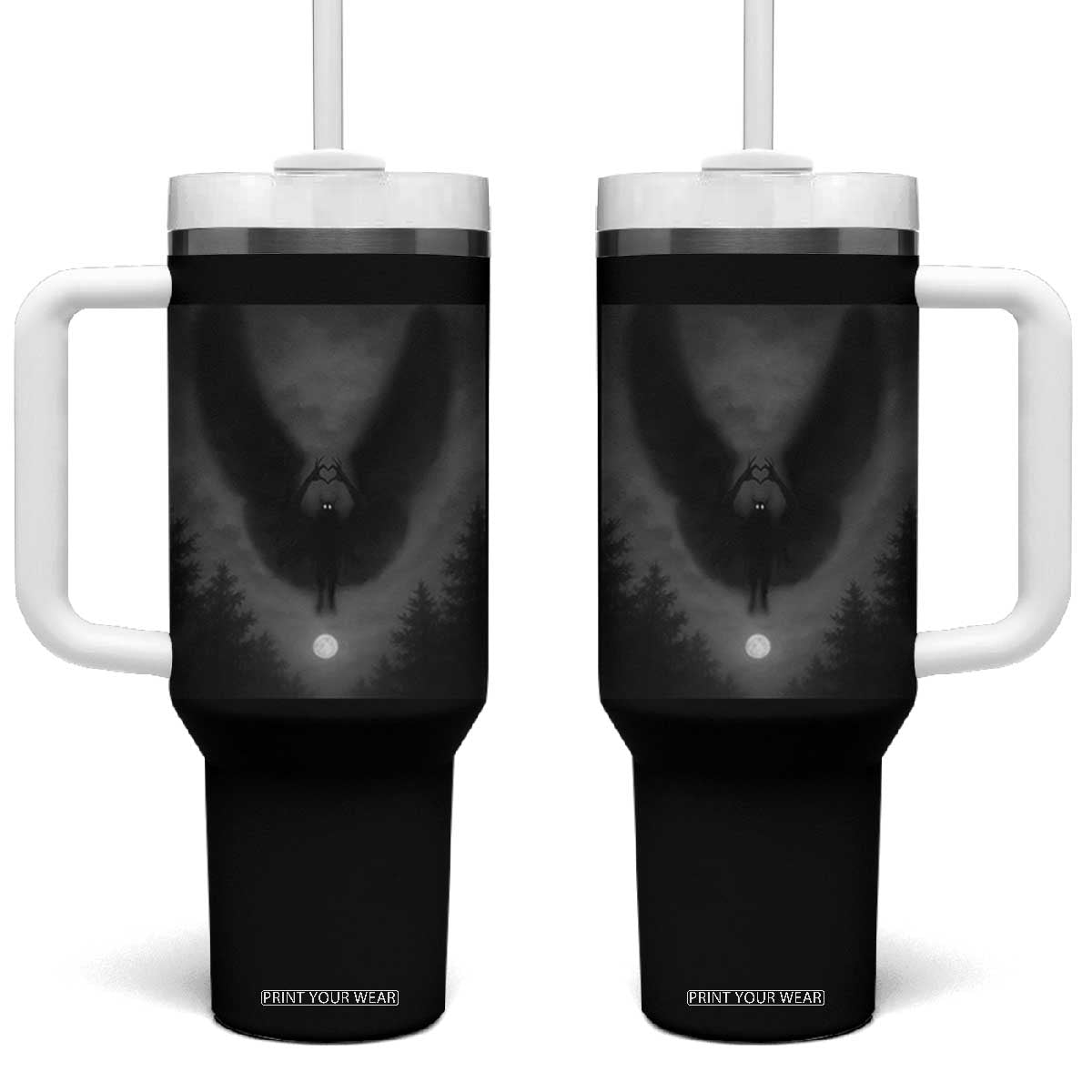 Mothman Tumbler With Handle Horror Poster Halloween Cryptid Lover TS10 One Size: 40 oz Black Print Your Wear