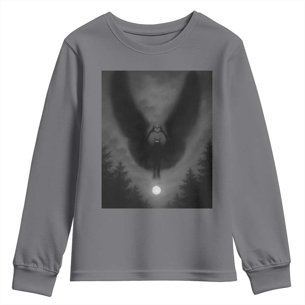 Mothman Youth Sweatshirt Horror Poster Halloween Cryptid Lover TS10 Charcoal Print Your Wear