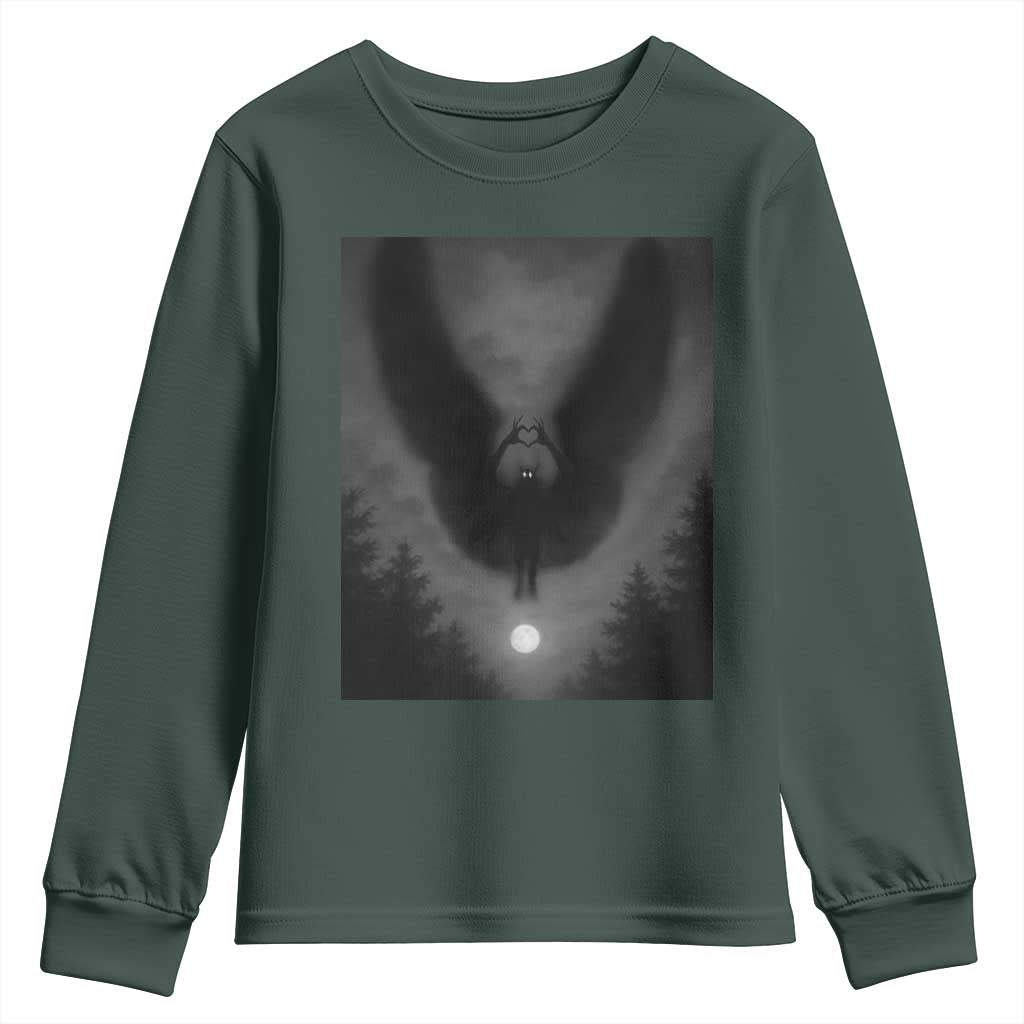 Mothman Youth Sweatshirt Horror Poster Halloween Cryptid Lover TS10 Dark Forest Green Print Your Wear