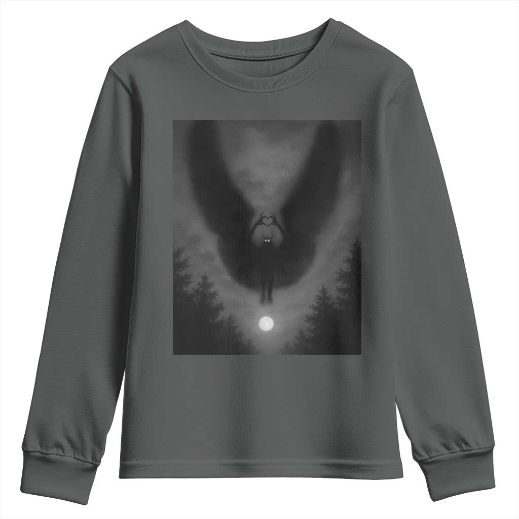 Mothman Youth Sweatshirt Horror Poster Halloween Cryptid Lover TS10 Dark Heather Print Your Wear