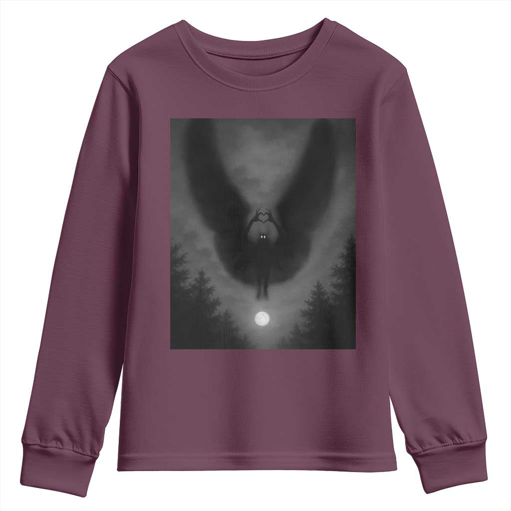Mothman Youth Sweatshirt Horror Poster Halloween Cryptid Lover TS10 Maroon Print Your Wear