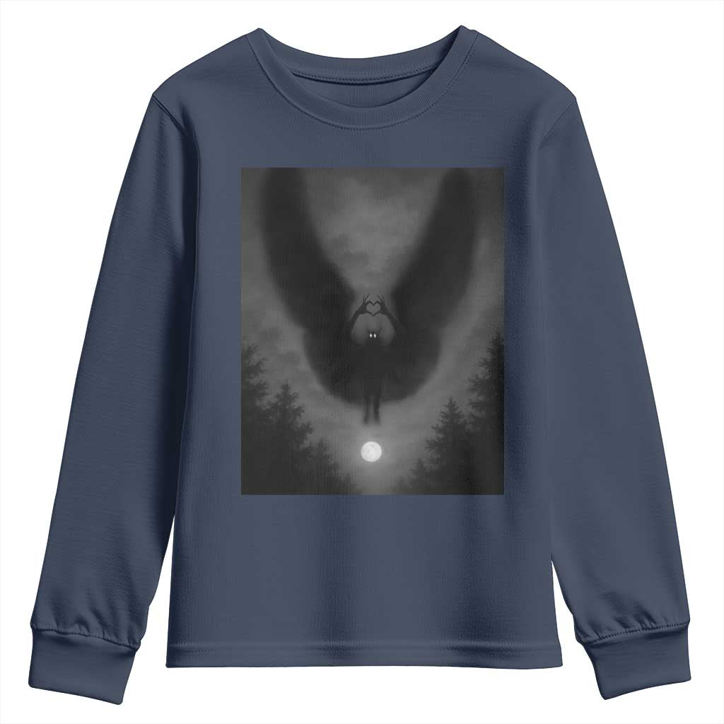 Mothman Youth Sweatshirt Horror Poster Halloween Cryptid Lover TS10 Navy Print Your Wear