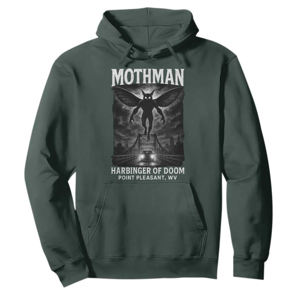 Mothman Hoodie Horror Poster Halloween Harbinger of Doom Cryptid Creature TS10 Dark Forest Green Print Your Wear
