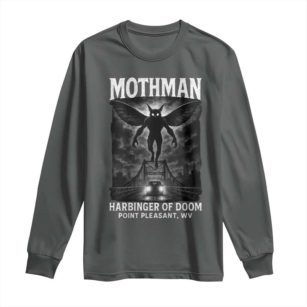 Mothman Long Sleeve Shirt Horror Poster Halloween Harbinger of Doom Cryptid Creature TS10 Dark Heather Print Your Wear