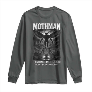 Mothman Long Sleeve Shirt Horror Poster Halloween Harbinger of Doom Cryptid Creature TS10 Dark Heather Print Your Wear