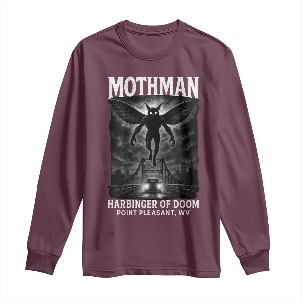 Mothman Long Sleeve Shirt Horror Poster Halloween Harbinger of Doom Cryptid Creature TS10 Maroon Print Your Wear