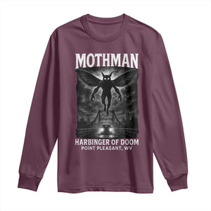 Mothman Long Sleeve Shirt Horror Poster Halloween Harbinger of Doom Cryptid Creature TS10 Maroon Print Your Wear
