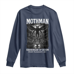 Mothman Long Sleeve Shirt Horror Poster Halloween Harbinger of Doom Cryptid Creature TS10 Navy Print Your Wear