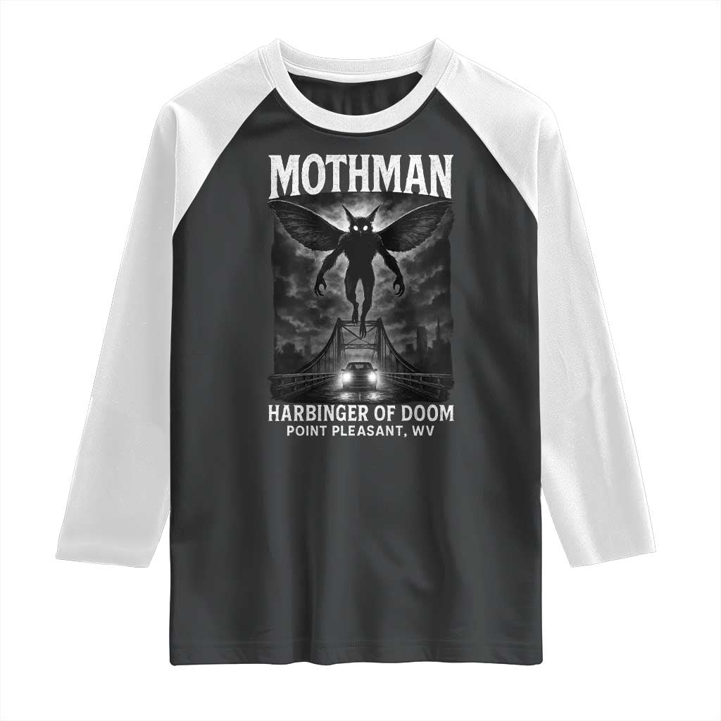 Mothman Raglan Shirt Horror Poster Halloween Harbinger of Doom Cryptid Creature TS10 Black White Print Your Wear