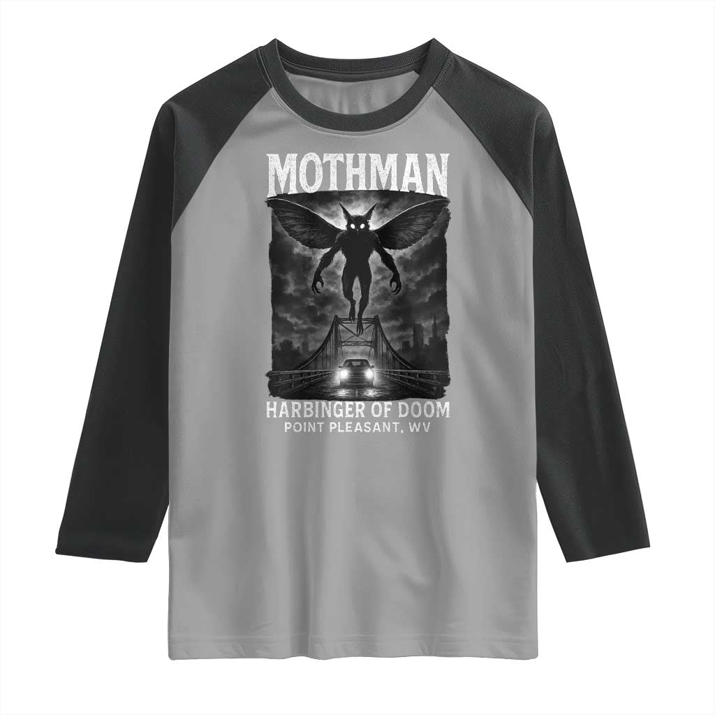 Mothman Raglan Shirt Horror Poster Halloween Harbinger of Doom Cryptid Creature TS10 Sport Gray Black Print Your Wear