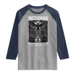 Mothman Raglan Shirt Horror Poster Halloween Harbinger of Doom Cryptid Creature TS10 Sport Gray Navy Print Your Wear