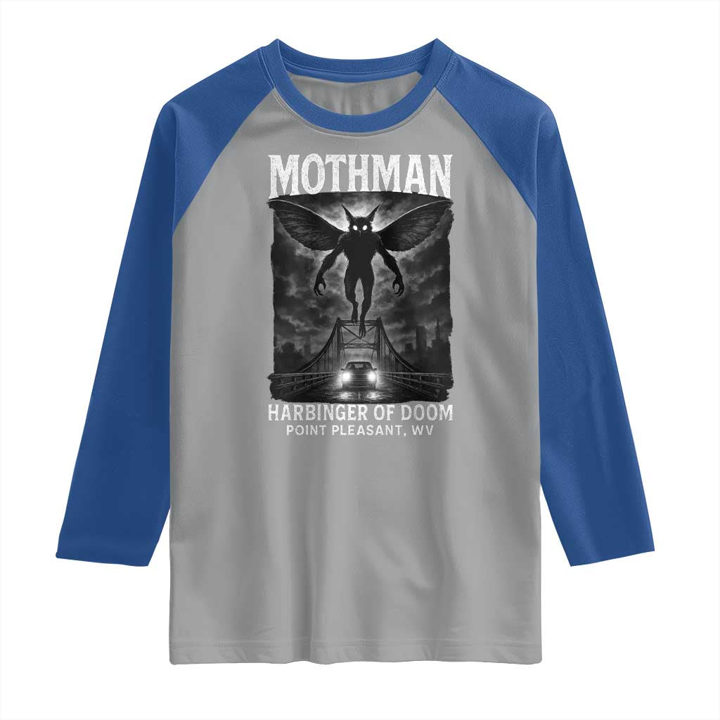 Mothman Raglan Shirt Horror Poster Halloween Harbinger of Doom Cryptid Creature TS10 Sport Gray Royal Print Your Wear