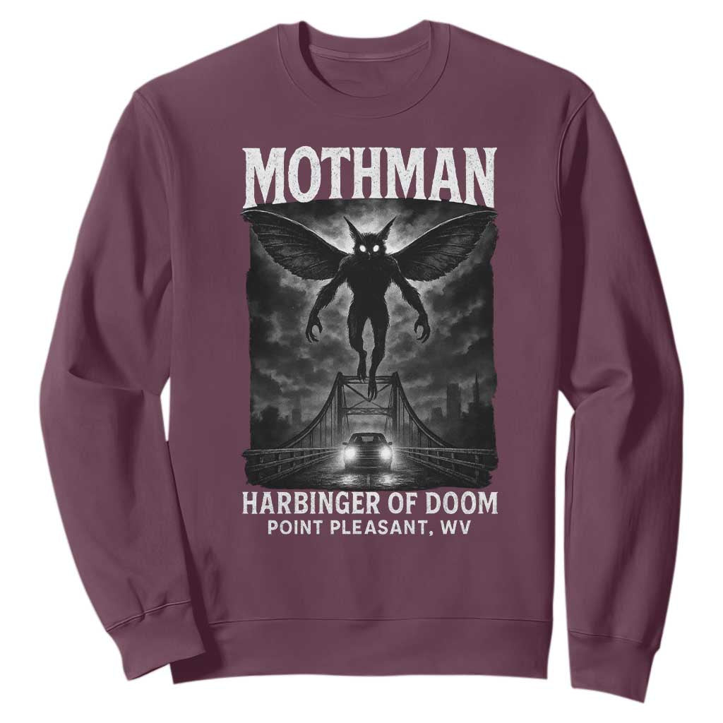 Mothman Sweatshirt Horror Poster Halloween Harbinger of Doom Cryptid Creature TS10 Maroon Print Your Wear