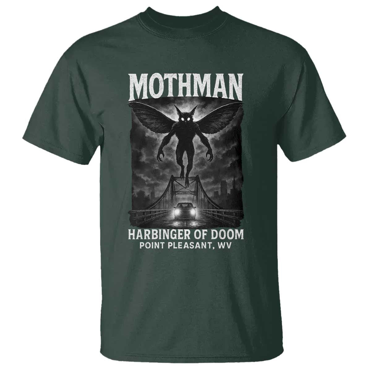 Mothman T Shirt Horror Poster Halloween Harbinger of Doom Cryptid Creature TS10 Dark Forest Green Print Your Wear