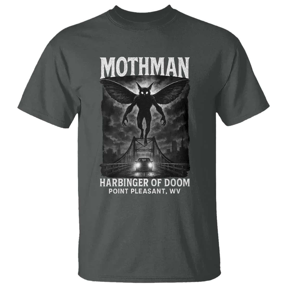 Mothman T Shirt Horror Poster Halloween Harbinger of Doom Cryptid Creature TS10 Dark Heather Print Your Wear