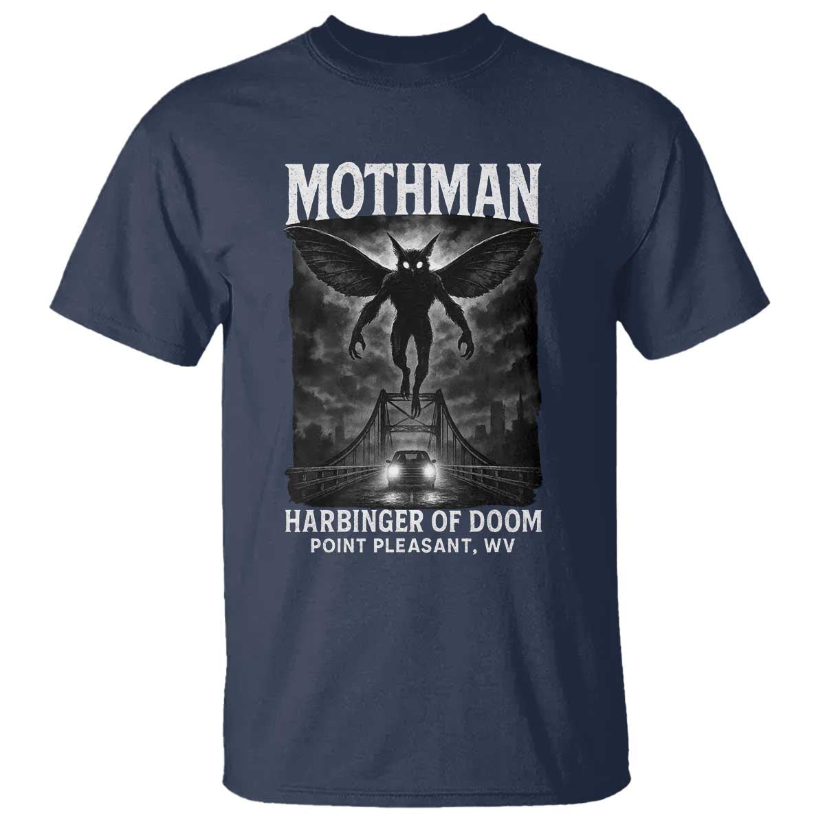 Mothman T Shirt Horror Poster Halloween Harbinger of Doom Cryptid Creature TS10 Navy Print Your Wear