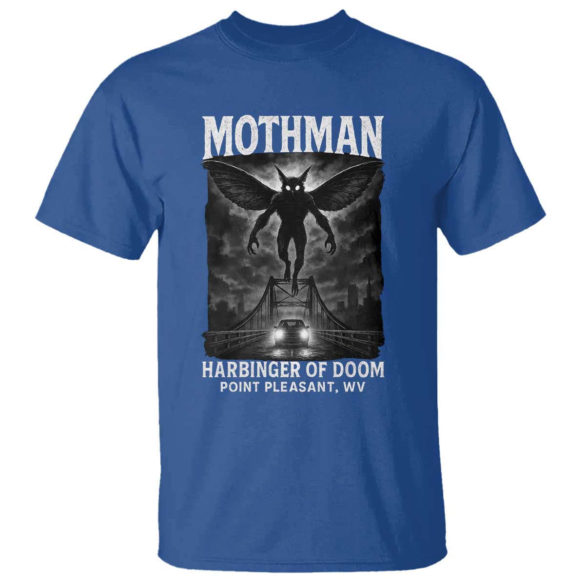 Mothman T Shirt Horror Poster Halloween Harbinger of Doom Cryptid Creature TS10 Royal Blue Print Your Wear